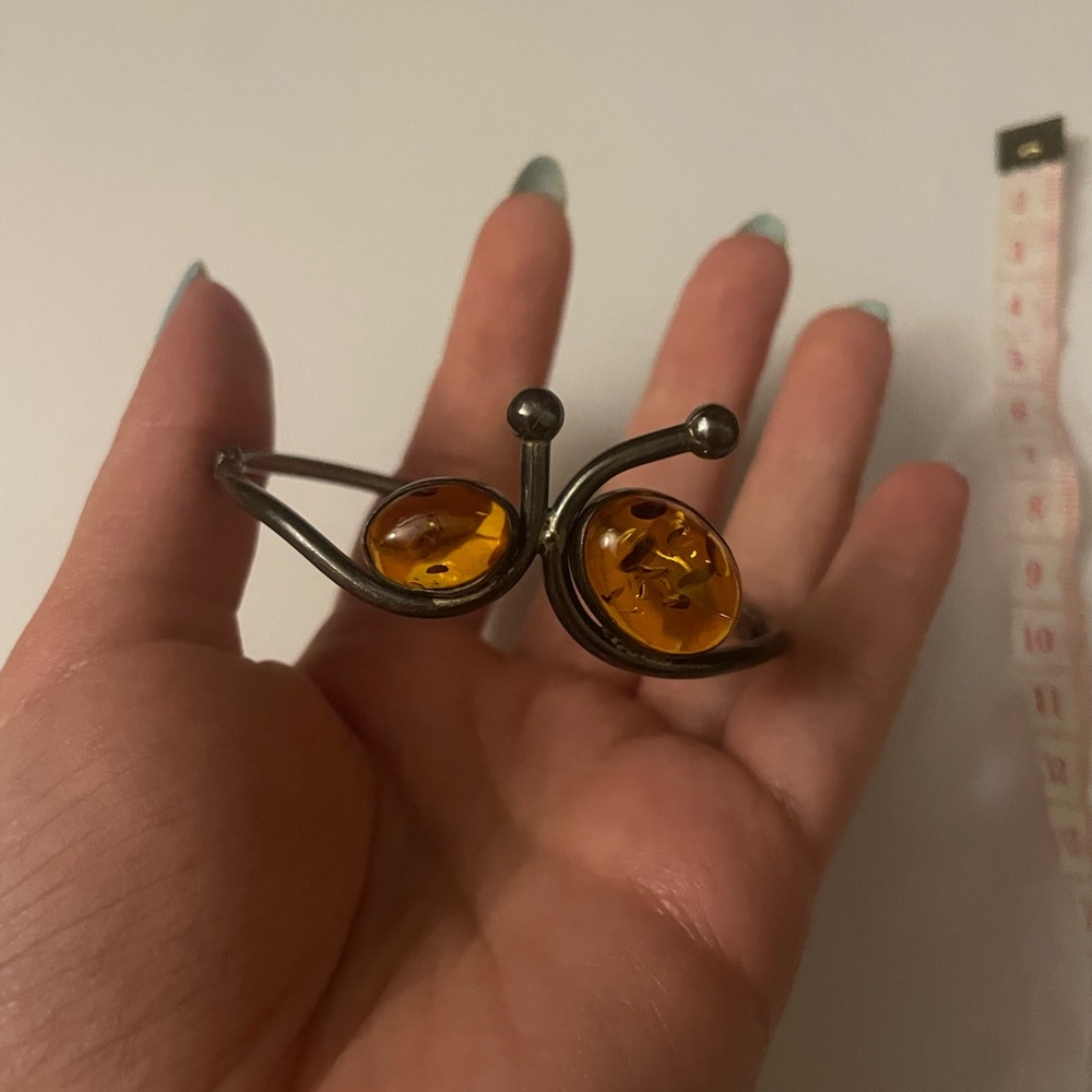 Vintage 925 sterling silver amber bangle